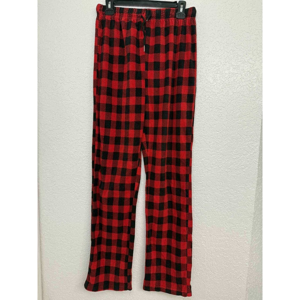 Pet Spirit Mens Buffalo Plaid Pajama Pants Red Black Fleece Lounge Size M